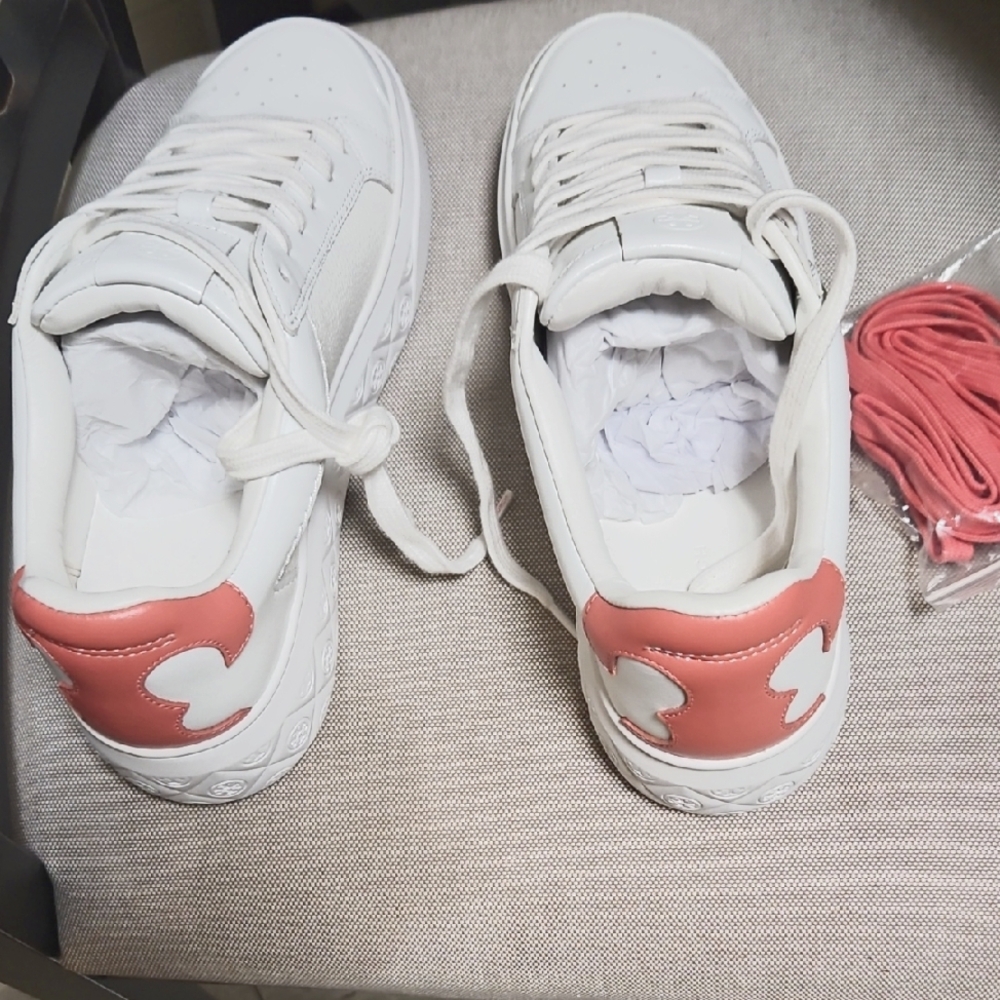 Tory Burch White and Pink Sneakers